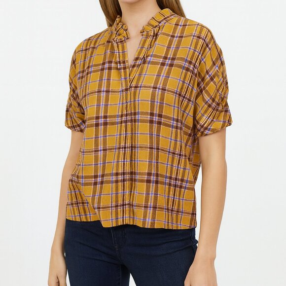 Jag Short Sleeve Blouse Size XS Color Yellow Blue/Purple - Picture 1 of 6